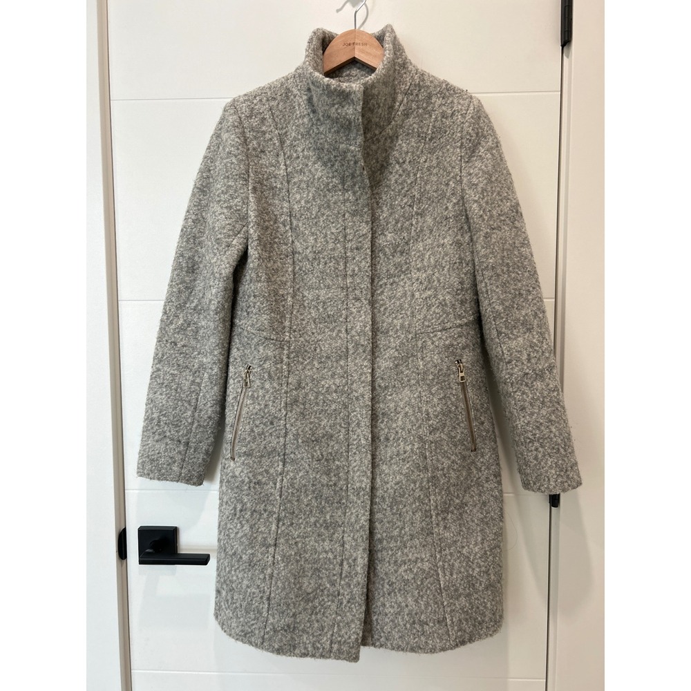 Black Tape Womens Grey Wool Blend Funnel Neck Boucle Zip Coat Size Medium